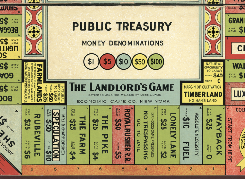 An old image of Monopoly, with the title The Landlord's Game